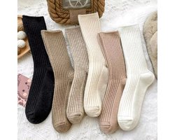 6 Paar Rib Sokken - Dames Sokken Effen – Maat 35–38 – Zachte Comfortabele Sokken – Neutrale Kleuren – Beige Taupe - Dagelijks Gebruik