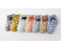 7 paar New born Baby sokken - Set babysokjes - 0-6 maanden - Gestipte Babysokken - Multipack - Kraamcadeau voor Jongen of Meisje - Babyshower Cadeau - Kraammand