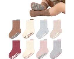 8 paar antislip peuter sokken - ademende midden kousen - peutervloer sokken - kinder lente- en herfst sokken - mooie warme sokkenset - geschikt voor jongens en meisjes van 3-5 jaar