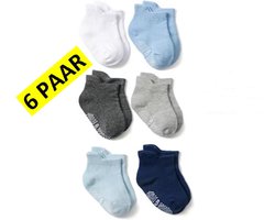 Actie4you® - Baby Sokken met Antislip Zool – Maat 21 tot 24 (1-3 jaar) – 6 Paar – Jongens – Enkel sokjes – Blauwe mix