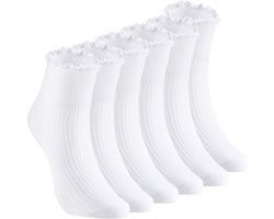 Allecta - Enkelsokken dames ruches kant casual effen 6 paar wit one size.