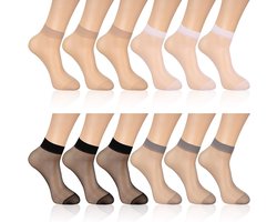 Allecta - Transparante Enkelsokken Voor Dames en Meisjes - 12 paar - Dunne Nylon - Hoge Sokken - Korte Jurk - Klassieke Kleur
