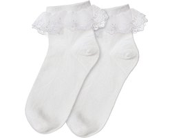 Allecto plus - Dames Enkelsokken met Ruches van Kanten Stof in Wit - Meisjes Sokken van Ademende Katoenmix voor Dagelijks Gebruik - Bijzonder Ontwerp