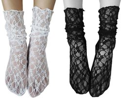 Allecto plus - Set van 2 paar dames sokken met mesh kantdetail - Comfortabele en stijlvolle kanten sokken