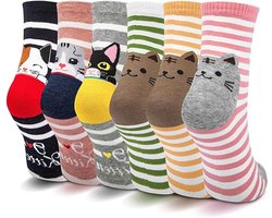 Allecto plus - Set van 6 schattige sokken met dierenprint voor dames - Grappige thermosokken als kerstcadeau - Meisjesvriendelijke katoenen sokken