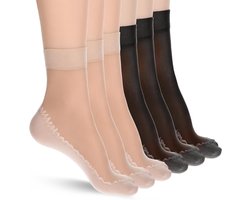 Allecto Premium - 12 paar zijdeachtige nylon sokken voor vrouwen | Anti-slip enkelsokken met versterkte bodem en teen | Comfortabele elastische sokken