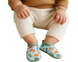 Antislip Babyslofjes – S (18–24 maanden) – Baby Floor Socks – Zachte Zool – Groene Dinosaurus – Voor Peutertjes en Eerste Stapjes
