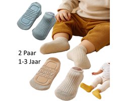 Antislip Babysokken – 2 Paar – Maat M (1–3 jaar) – Kids Floor Socks – Blauw & Geel – Zachte Katoenen Slofsokken – Voor Baby’s en Peuters
