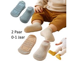 Antislip Babysokken – 2 Paar – Maat S (0–1 jaar) – Kids Floor Socks – Blauw & Geel – Zachte Katoenen Slofsokken – Voor Baby’s en Peuters