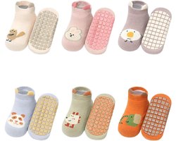 Antislip enkelsokken voor baby's - Leuke antislipsokken met cartoonmotief - Geschikt voor baby's en peuters, jongens en meisjes - 6 paar -M