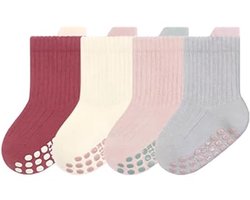Antislipsokken voor baby's en kinderen, 4 paar unisex katoenen ademende antislipsokken voor pasgeborenen, winter-, herfst- en lentesokken, geschikt voor meisjes en jongens van 1 tot 3 jaar.