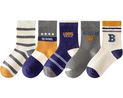 Antislipsokken voor kinderen - 5 paar ABS antislipsokken voor peuterjongens - Antislipsokken voor kinderen, maat M, geschikt voor jongens en meisjes van 3-5 jaar - Stijl H