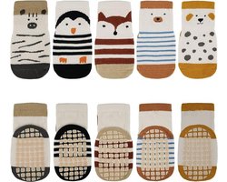 Baby Antislip Sokken - Stevige Antislip Sokken - Antislip Sokjes Baby - Baby Sokken 1 - 3 Jaar - 100% Katoen Babysokjes - Slipper Sokken Anti-slip - Silicone Slipper Sokjes - Meisjes & Jongens - 5 Paar - Maat M