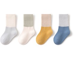 Baby- en peutersokken - Katoenen en ABS antislipsokken - Baby antislipsokken - Kniehoge cadeauset - 4 paar - Stijl A - Maat M 1-3 jaar