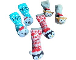 Baby - Kerstsokken - Set van 3 paar - Huissokken - Unisex - kinderen - Warme wintersokken - Anti-slip - Kleur Meerkleurig - Maat 74-86 - 6 t/m 12 maanden - Kerst - Cadeau