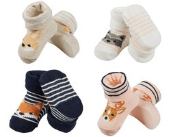 Baby newborn sokken 4 paar - Giftbox - 0/6 Maanden - Baby unisex sokjes - Kraamcadeau - Babyshower kado - eerste babysokjes - bosdieren