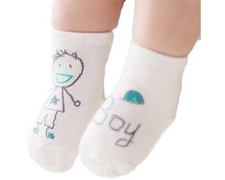 Baby Sokjes Jongen - Boy I Met Anti-Slip Onderkant I Katoenen Sokjes I Voor I Voor 12-24 maanden I Wit I 1 Paar