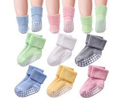 Baby Sokken- Enkelsokken -6 paar antislip babysokken met grip - geschikt voor baby's en peuters, jongens en meisjes van 0 tot 1 jaar. Dikke en warme katoenen wintercadeausokken - 10x9 cm