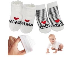 Babysokjes 0-3 maanden, 2 paar, cadeau voor pasgeboren jongen/meisje met "I Love Mommy and Daddy" - Zachte katoenen sokjes voor pasgeborenen, babyshowers en geslachtsonthullingen