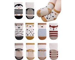 Babysokjes - 5 paar - Antislipsokken - Baby - Veelkleurig - Maat M - Leeftijd 1-3 jaar - Cartoonpatronen, Geschikt voor peuters, jongens en meisjes, Zwangerschapscadeaus