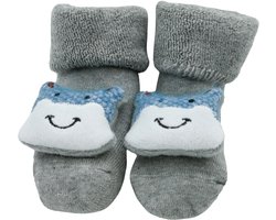 Babysokjes Blauw Nijlpaard - 0-6 maanden - lichtgrijs - zacht - warm - anti-slip - katoen - kleine kinderen - 3D nijlpaard - kraamcadeau