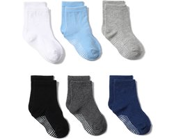 Babysokken - 6 Paar 6 Kleuren - Baby Antislip Sokken - Antislip Sokken voor Baby’s/Kinderen - Effen - Jongens - Maat M: 12-14cm (1-3 jaar) - Voor Baby's Peuter