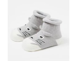 Babysokken robibob katoen antislip muis/grijs