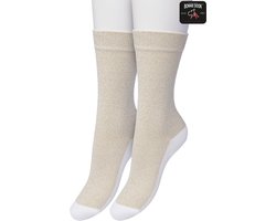 Bonnie Doon Set Katoenen Glitter Sokken Dames Wit maat 36/42 - Set met 2 paar Sokken - Glitter Subtiel - Katoen met zachte Lurex - Zachte Sokken - Gladde Naden - Perfecte Pasform - 2 pack - Multipack - Wit - OL05113802.103