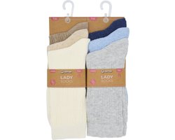 DAMES 12 paar - MULTIPACK - katoenen sokken dames - naadloos- hoogwaardige katoen, Assortiment bruin-beige & Assortiment grijs-jeans
