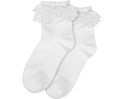 Dames- sokken - wit - ruches - korte sokken - schattig - veters - Kawaii - klederdracht - katoen - comfortabel - kant - elastisch - vrouwen - wit - paar.