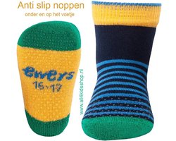 Ewers baby antislip sokjes - anti slip sokken - Krabbelfix - blauw / groen / geel gestreept - maat 17-18