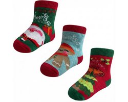 Fienosa Baby Sokjes Kerst Motief - 3 Paar - Rood - Blauw - Groen - Kerstcadeau