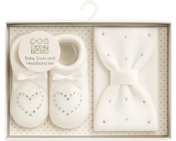Geschenkset - Newborn - Sokjes & Hoofdband - Strass Hearts - Maat 56/62