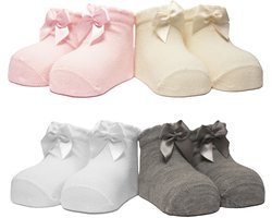iN ControL 4pack newborn sokjes met satijnen strikje