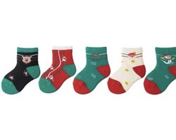 Kerstthema babysokken set van 5 - Winterthema sokken - Kerstsokken - Rendier - Baby Sokken - New born sokken - Multipack - Kraamcadeau voor Jongen of Meisje - Babyshower Cadeau - Kraammand