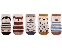 Kindersokken - Baby Antislip Sokken met Grip - Warm Dik - Crew Pantoffelsokken - Voor Meisjes Jongens Peuters-Geschikt voor baby's jonger dan 12 maanden(5 paren)