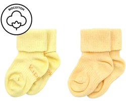 KipKep Baby sokjes - bio Blijf-Sokjes - Maat 0-6 maanden - Fruity Pastel - 2 paar - zacht geel, abrikoos - zakken niet af