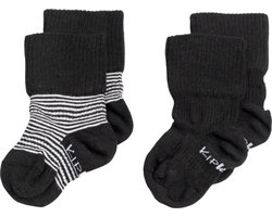 KipKep Babysokjes Black en Stripes: Blijf-Sokjes - Maat 0-6 mnd - Zwart-wit gestreept - 2 paar - Zakken niet af