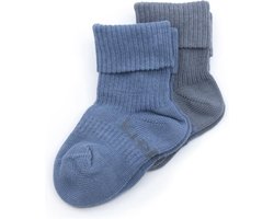 KipKep Babysokjes Blauw: Bio Blijf-Sokjes - Maat 6-12 mnd - Denim Blue - Antraciet - 2 paar - zakken niet af