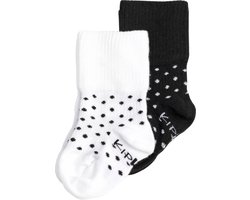 KipKep Babysokjes: Blijf-Sokjes - Maat 0-6 mnd - Wit / Zwart met stip - 2 paar - zakken niet af