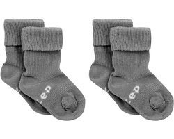 KipKep Blijf-Sokjes - Pebble Grey - 0-6 maanden - baby sokjes - 2 paar - zakken niet af - biologisch katoen - grijs