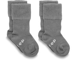 KipKep Blijf-Sokjes - Pebble Grey - 6-12 maanden - baby sokjes - 2 paar - zakken niet af - biologisch katoen - grijs