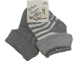 La Petite Couronne Babysokken Uni/gestreept Junior Grijs 2-pack Maat 56/58
