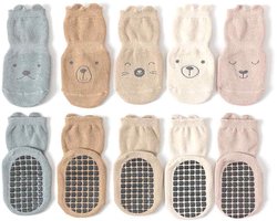 QTTVBTNA - 5 Paar - Babysokken - Antislip Sokjes voor Kinderen 1-3 Jaar - Dieren Print Enkelsokken - Maat M - Kraamcadeau & Babycadeau voor Sinterklaas, Verjaardag en Kerst