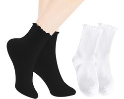 Ruffle Sokken voor Dames - Zacht Ademend Comfortabel - Feestelijke Sokken voor Vrouwen - Geschikt voor Verjaardagen en Jubilea - Set van 10 (Wit, Zwart)