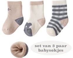 Set 3 paar babysokjes grijs-lichtbruin - Zacht katoen - Ideaal kraamcadeau - 0-6 maanden