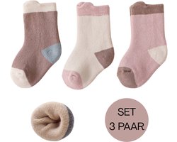 Set 3 paar babysokjes Roze-Lichtbruin - Zacht katoen - Ideaal kraamcadeau - 0-6 maanden