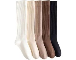 Set van 3 paar kniekousen voor dames - Katoenen gebreide lange sokken voor laarzen - Antislip en warm - Comfortabele slouch sokken met zachte manchetten