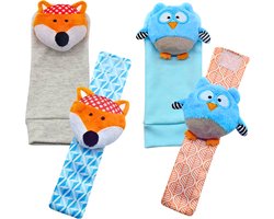 SnuffelSokjes - Baby Rammelaar - Rammelaar sokjes - Polsrammelaar - Baby speelgoed - Baby Knuffel - Pluche Knuffels - Baby Sokjes - Set van 4