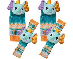 SnuffelSokjes Olifant- Baby Rammelaar - Rammelaar sokjes - Polsrammelaar - Baby speelgoed - Baby Knuffel - Pluche Knuffels - Baby Sokjes - Set van 4